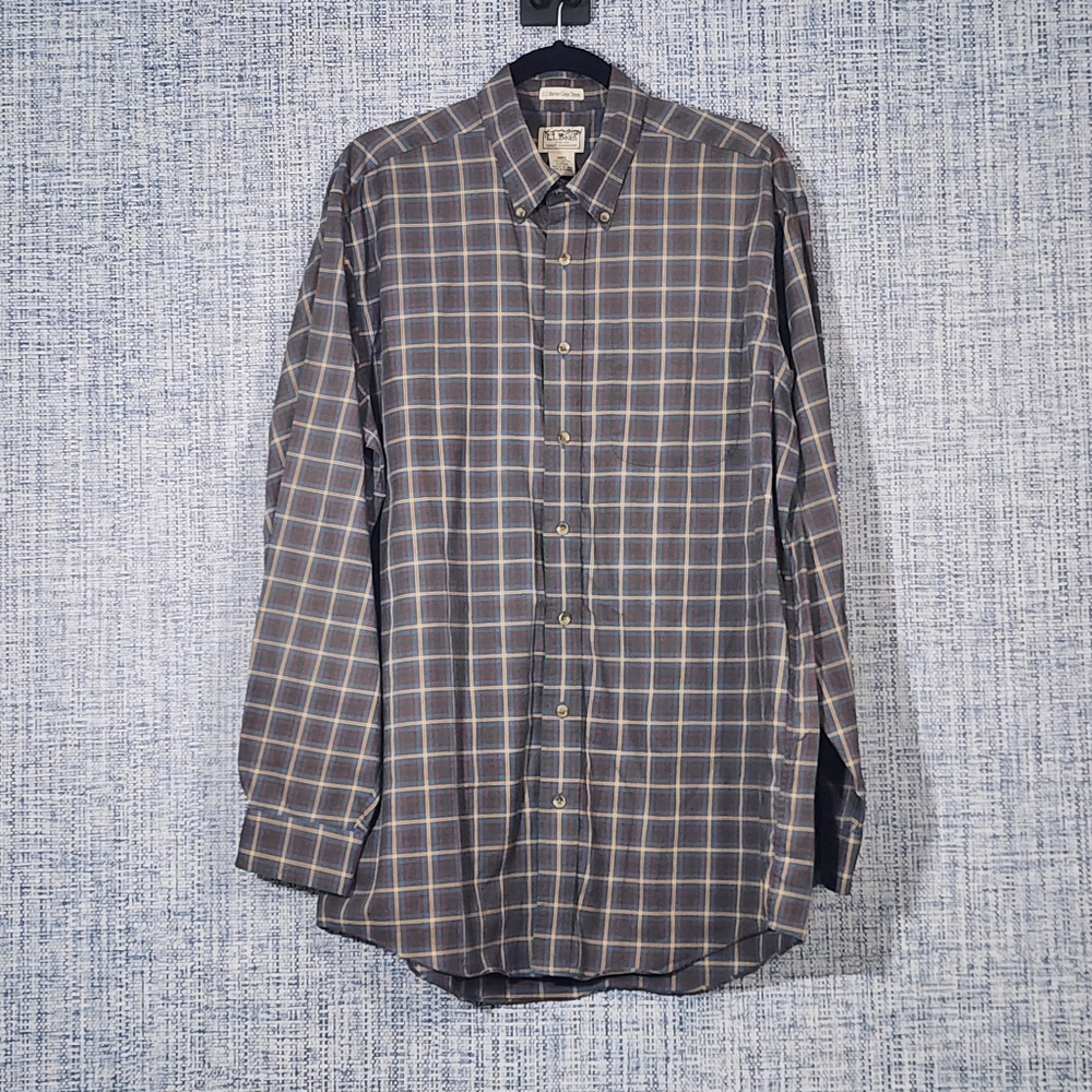 L.L. Bean Men's Casual Plaid Shirt - Gray and White